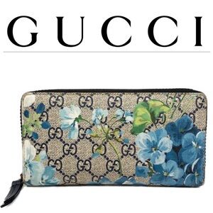 Gucci Supreme GG Monogram with Blue Floral Zippy Wallet - Made in Italy - NWT